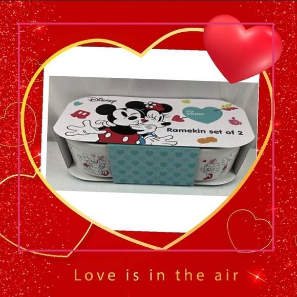 ❤️❤️Disney Minnie and Mickey Mouse Be My Valentine Lovers Ramekins - Set of 2 - Picture 1 of 6